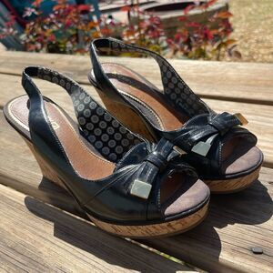 Sperry Black and Brown Wedge Sandals